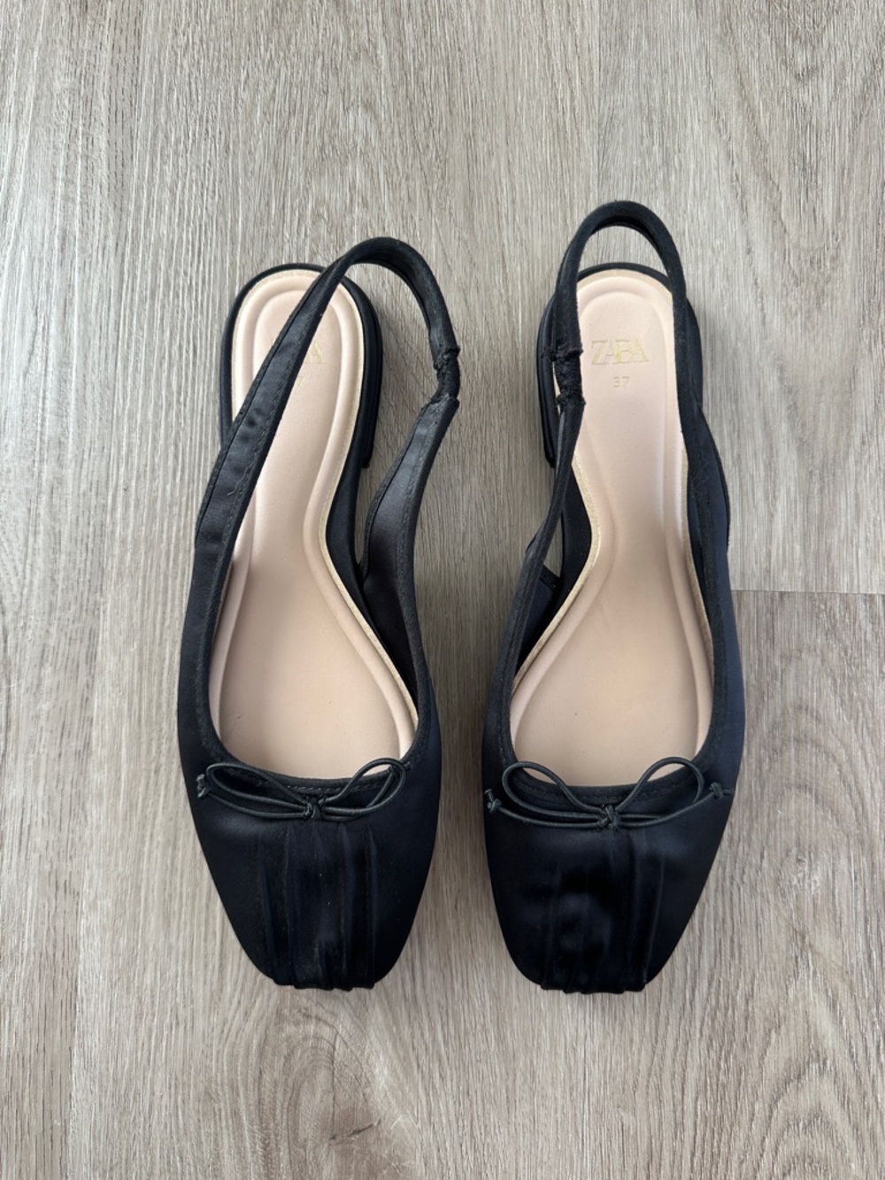 Zara Black Slingback Ballet Flats with Bow Detail